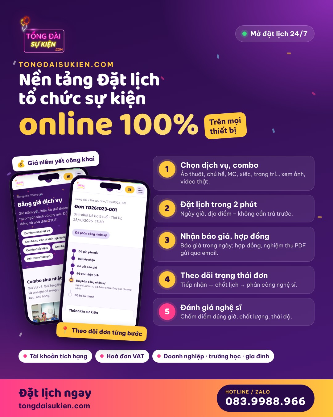 Nền tảng Đặt lịch tổ chức sự kiện online 100%